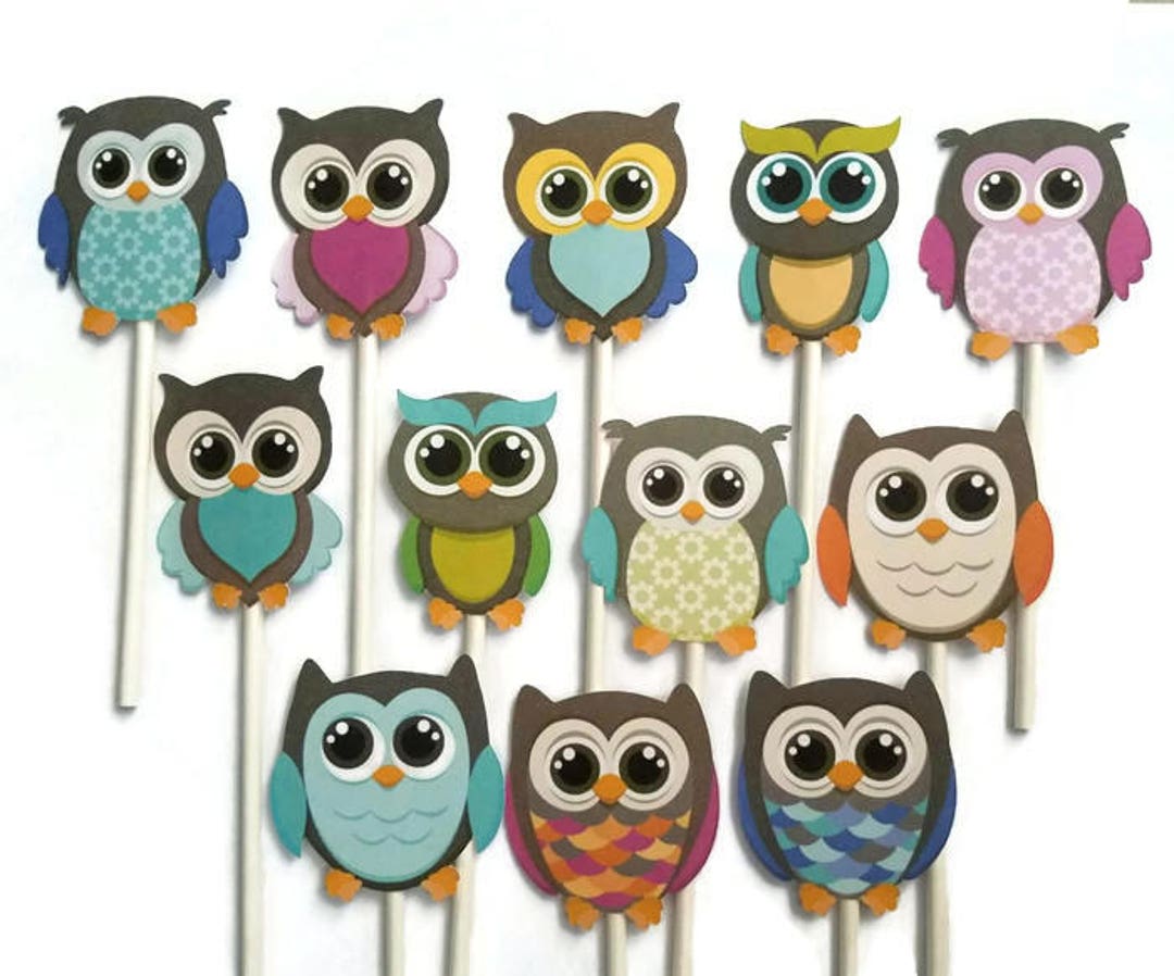 Owl Cupcake Toppers Set of 12 Woodland Theme Cupcake - Etsy
