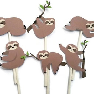 Sloth cupcake toppers - set of 12, sloth theme, sloth party, sleepy sloth, sloth decor