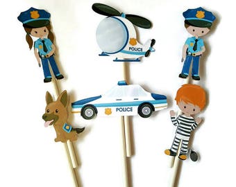 Police theme cupcake toppers - set of 12, police birthday, food picks, party picks, cake topper