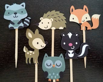 Woodland Animals Cupcake Toppers - Set of 12, Deer, Fox, Owl