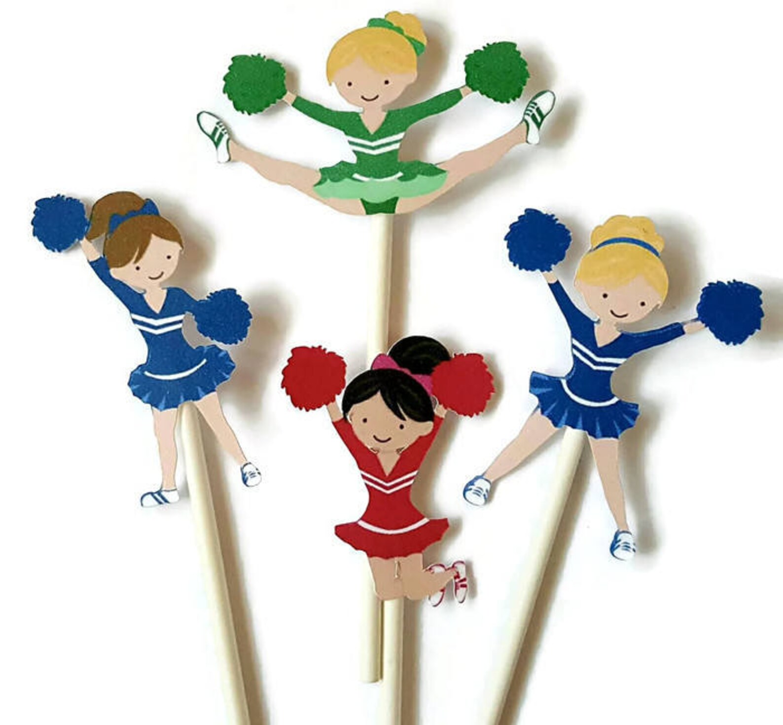 Cheerleader Cupcake Toppers Set of 12 Pom Poms Cheer Cake Etsy