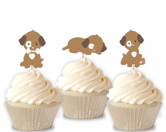 Puppy cupcake toppers - set of 12 dogs cupcake, puppy cupcakes, food picks, party picks, dog theme, dog cake topper