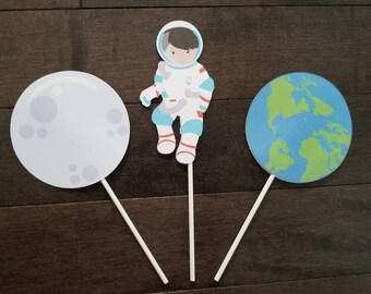 Space cake toppers - set of 3, space party, space theme, astronaut cake toppers, centerpiece