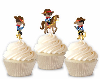 Cowboy cupcake toppers - set of 12, western theme, cowboy, cake toppers, centerpiece