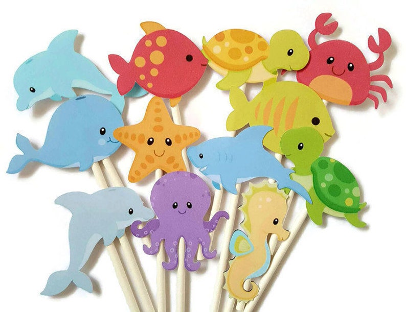 Under the Sea Cupcake Toppers Set of 12 Crab Dolphin Etsy