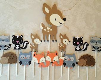 Woodland Animal Cupcake Toppers – Deer, Fox, Owl Cake Smash Set