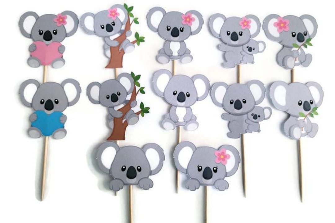 Koala Cupcake Toppers Set of 12 Koala Birthday Koala Cake Etsy