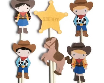 Cowboy cupcake toppers - set of 12, western theme, cowboy, cake toppers, centerpiece