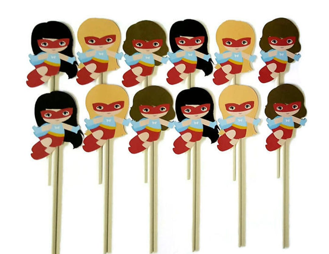Girl Superhero Cupcake Toppers Set of 12 Supergirl Etsy