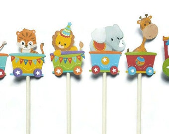 Circus themed cupcake toppers - set of 12, carnival party, circus train