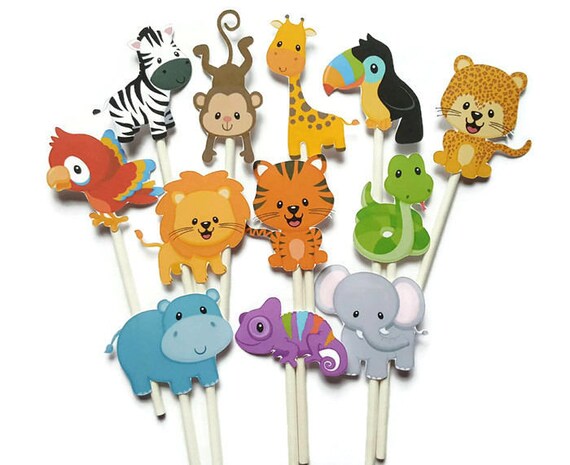 12 X 2/"//5cm Safari Animales Cupcake Toppers Elección De Papel De Oblea Glaseado o