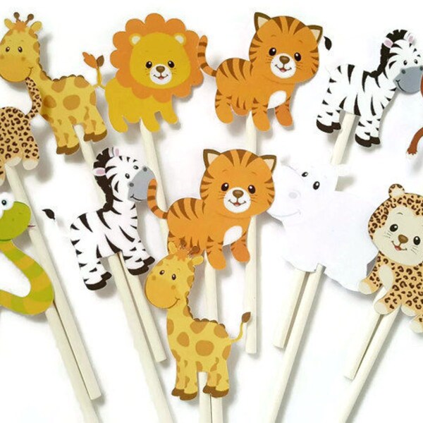 Safari cupcake toppers - set of 12 jungle cupcake toppers, jungle theme safari theme