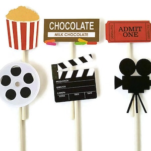 Movie Night Cupcake Toppers – Set of 12, Hollywood Theme