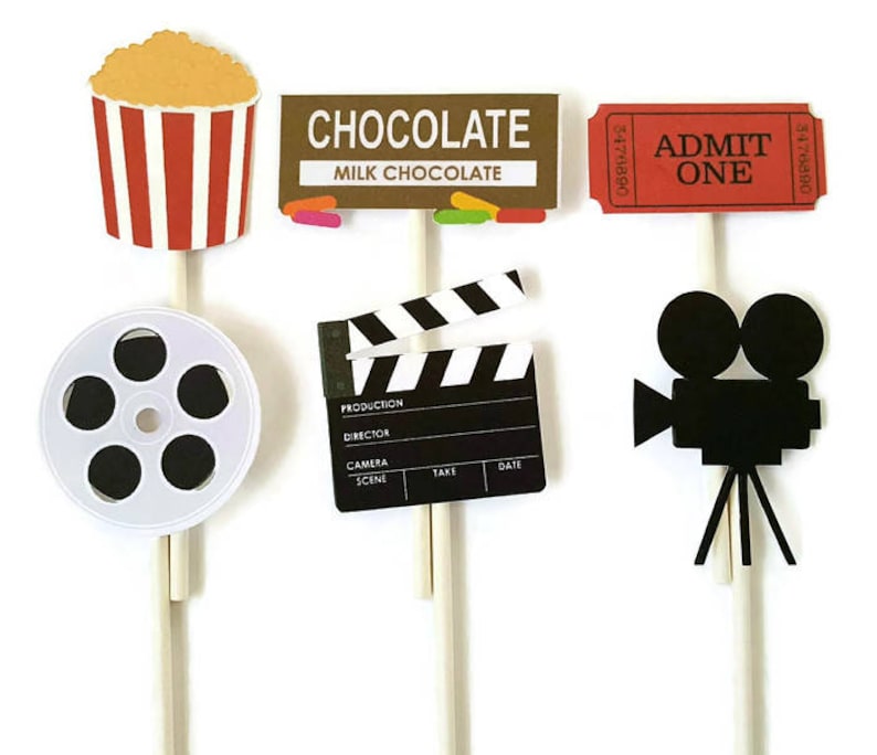 Movie Themed Cupcake Toppers Set of 12 Film Theme Popcorn - Etsy