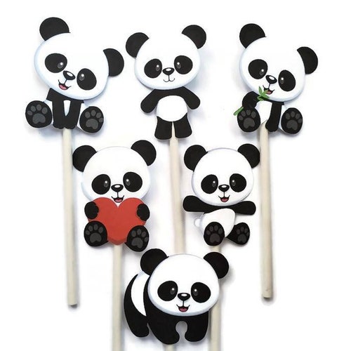 Panda Cupcake Toppers Set of 12 Panda Cake Topper Panda Etsy