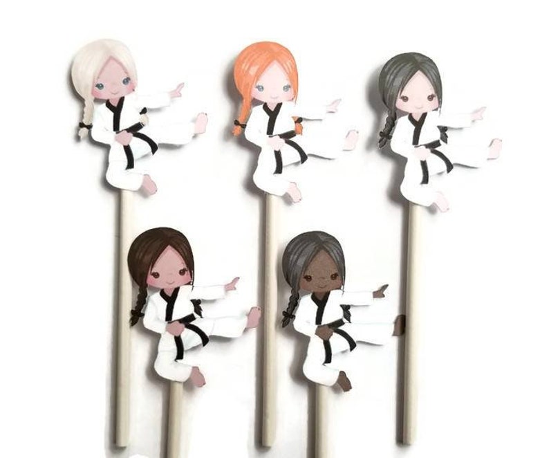 Karate Girls Cupcake Toppers set of 12 Cake Toppers Etsy