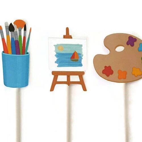 Paint Party Cupcake Toppers Set of 12 Art Party Art Theme Etsy