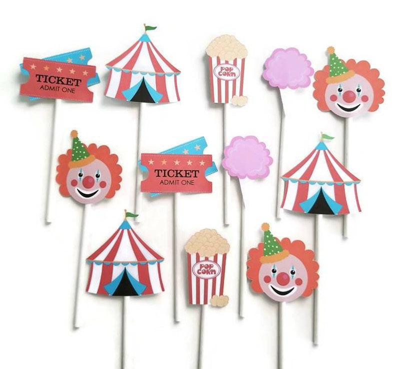 Circus themed cupcake toppers set of 12, carnival party image 1