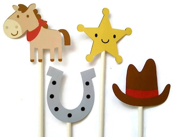 Cowboy cupcake toppers - set of 12, western theme, cowgirl, cake toppers, centerpiece