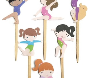 Gymnastics cupcake toppers - double sided - set of 12, cake toppers, centerpiece, gym party