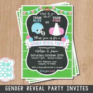Gender Reveal Party Invitations - Printable Instant download - football gender reveal - reveal party - football baby shower - cheerleading
