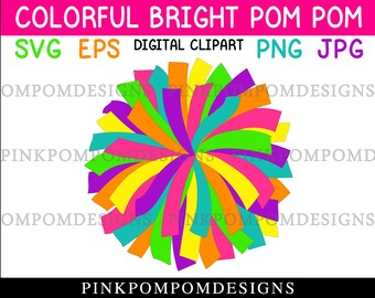 Rainbow Pom Pom SVG - bright colors – pom pom clipart svg png jpg - cheer svg - cheerleading svg - Personal and Commercial use