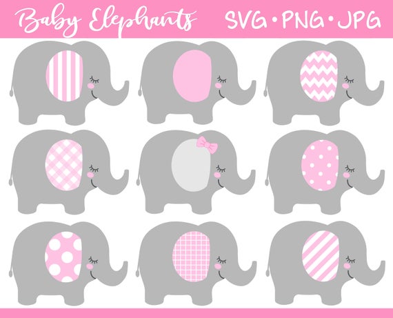 Baby Elephant Svg Pink Gray Elephant Clipart Baby Shower Etsy