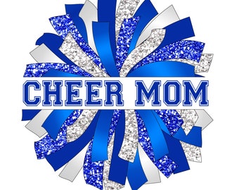 Glitter and Glam Pom Pom digital clip art - Blue and silver pom pom png - Cheer mom pom - cheer mom png