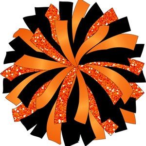 CUSTOM POM - Glitter and Glam Pom Pom digital graphics - orange black pom pom png - cheerleading pom png - orange black cheer