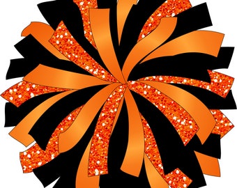 CUSTOM POM - Glitter and Glam Pom Pom digital graphics - orange black pom pom png - cheerleading pom png - orange black cheer