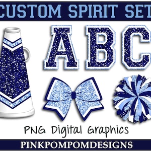Glitter and Glam custom cheer digital clip art - Navy and light blue - PNG - cheer graphics - cheer letters