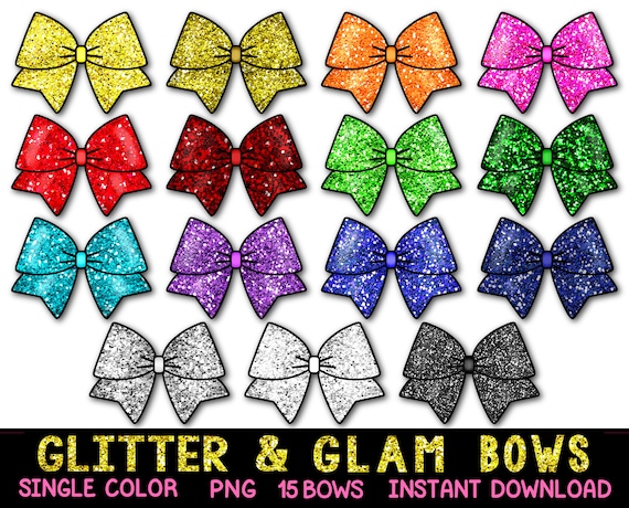 Glitter and Glam Bow Digital Clipart Set 15 Colors Glitter Bow Cheer Bow  Png Sparkle Bow Cheerleading Bow Cheer Clipart - Etsy