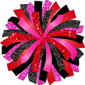 CUSTOM POM - Glitter and Glam Pom Pom digital graphic - red pink black pom pom png - cheerleading pom png