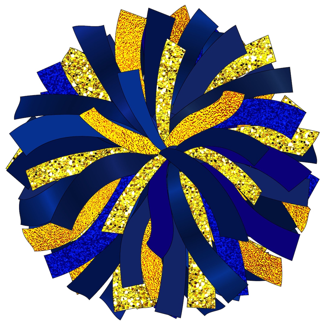Glitter and Glam Pom Pom Digital Clip Art Blue and Gold Pom Blue and