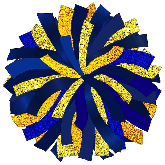 Glitter and Glam Pom Pom digital clip art - blue and gold pom - blue and  gold cheer graphics - PNG jpg