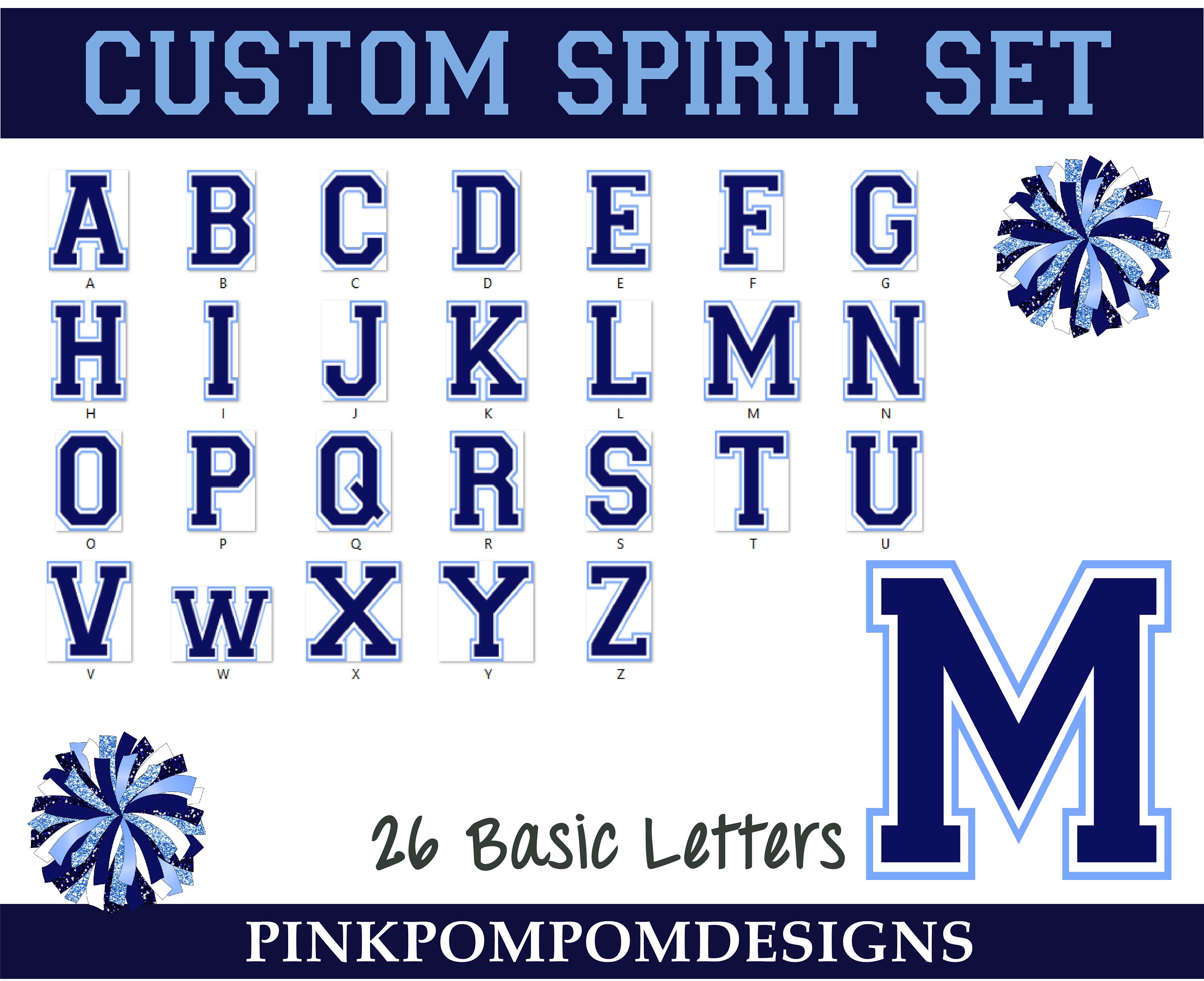 Glitter and Glam Custom Cheer Digital Clip Art - Navy and Light Blue ...