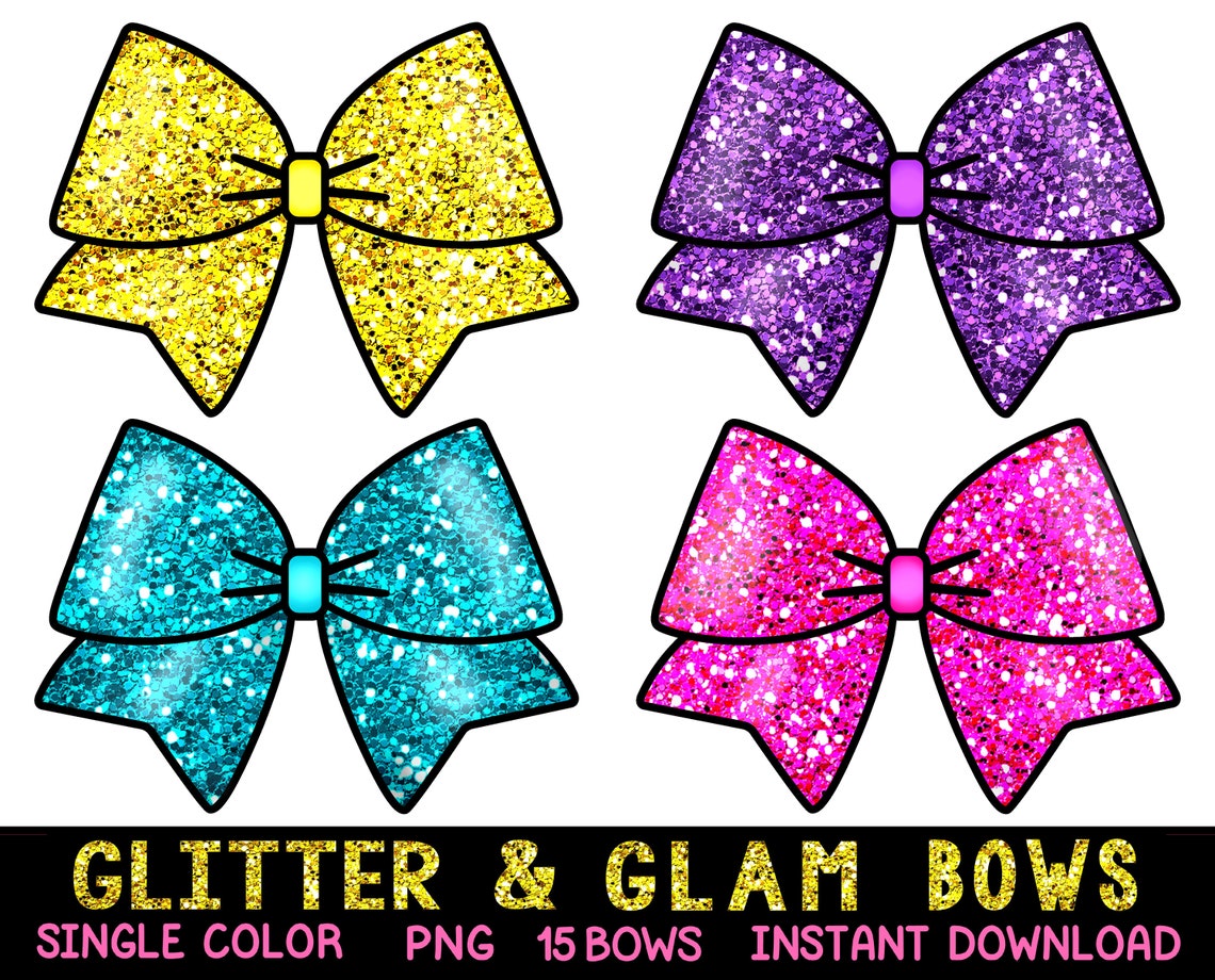 Glitter and Glam Bow Digital Clipart Set 15 Colors Glitter Etsy