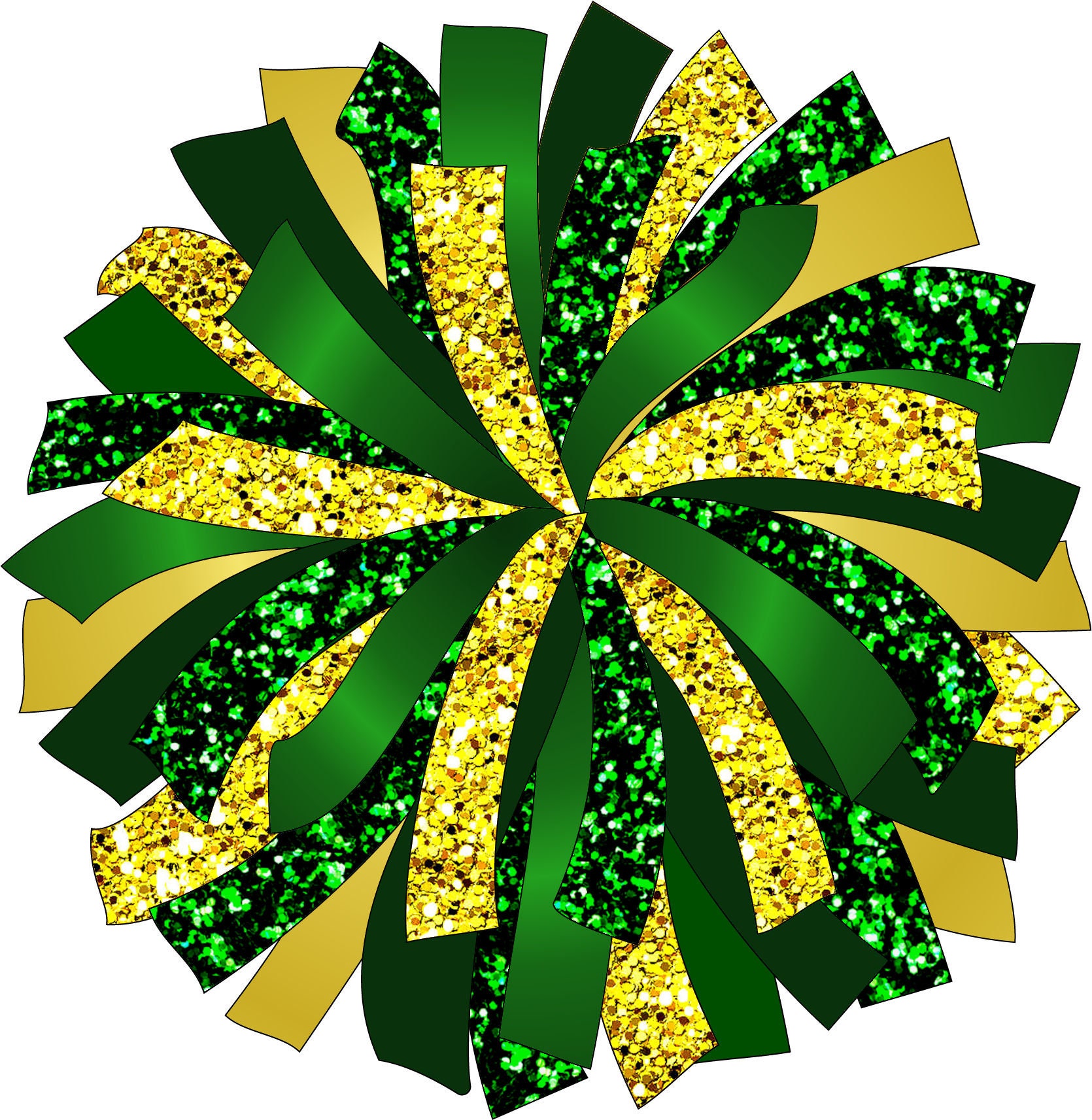 CUSTOM POM - Glitter and Glam Pom Pom digital clip art - Green and gold pom  pom png - cheerleading pom png - green gold pom