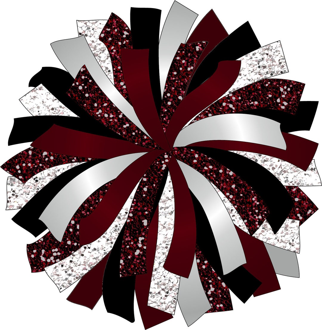 Custom Glitter and Glam Pom Pom Digital Clip Art Maroon Silver Black Pom Pom Png Cheerleading