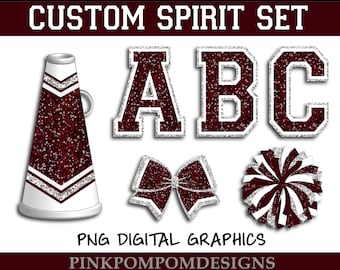 Glitter and Glam Custom Cheer Digital Clip Art - Maroon