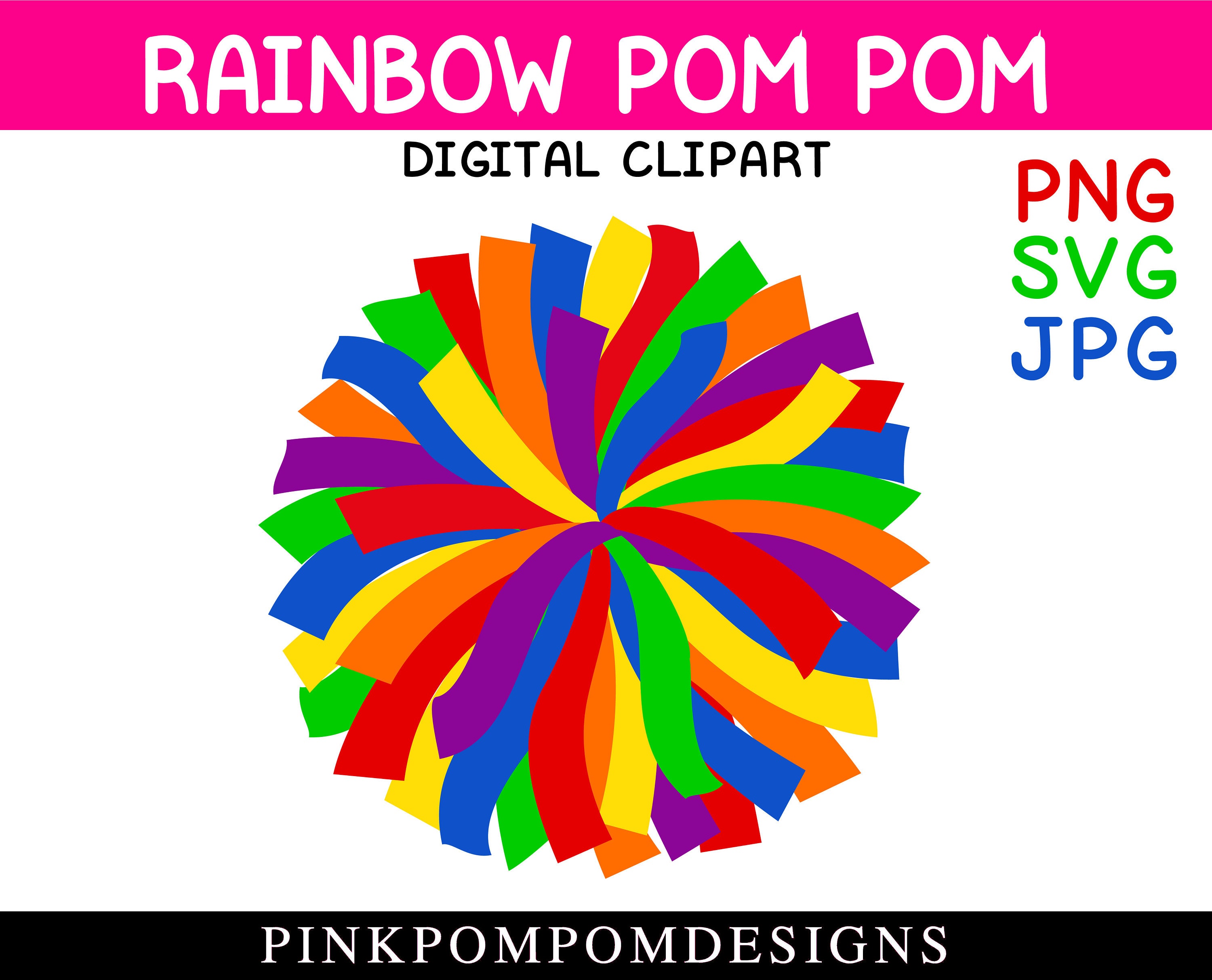 Rainbow Pom Pom SVG - primary colors – pom pom clipart svg png jpg - cheer  svg - cheerleading svg - Personal and Commercial use