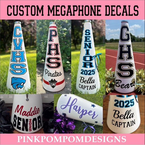 Custom order - FREE SHIPPING - custom decals for cheer megaphones - individual or team sets