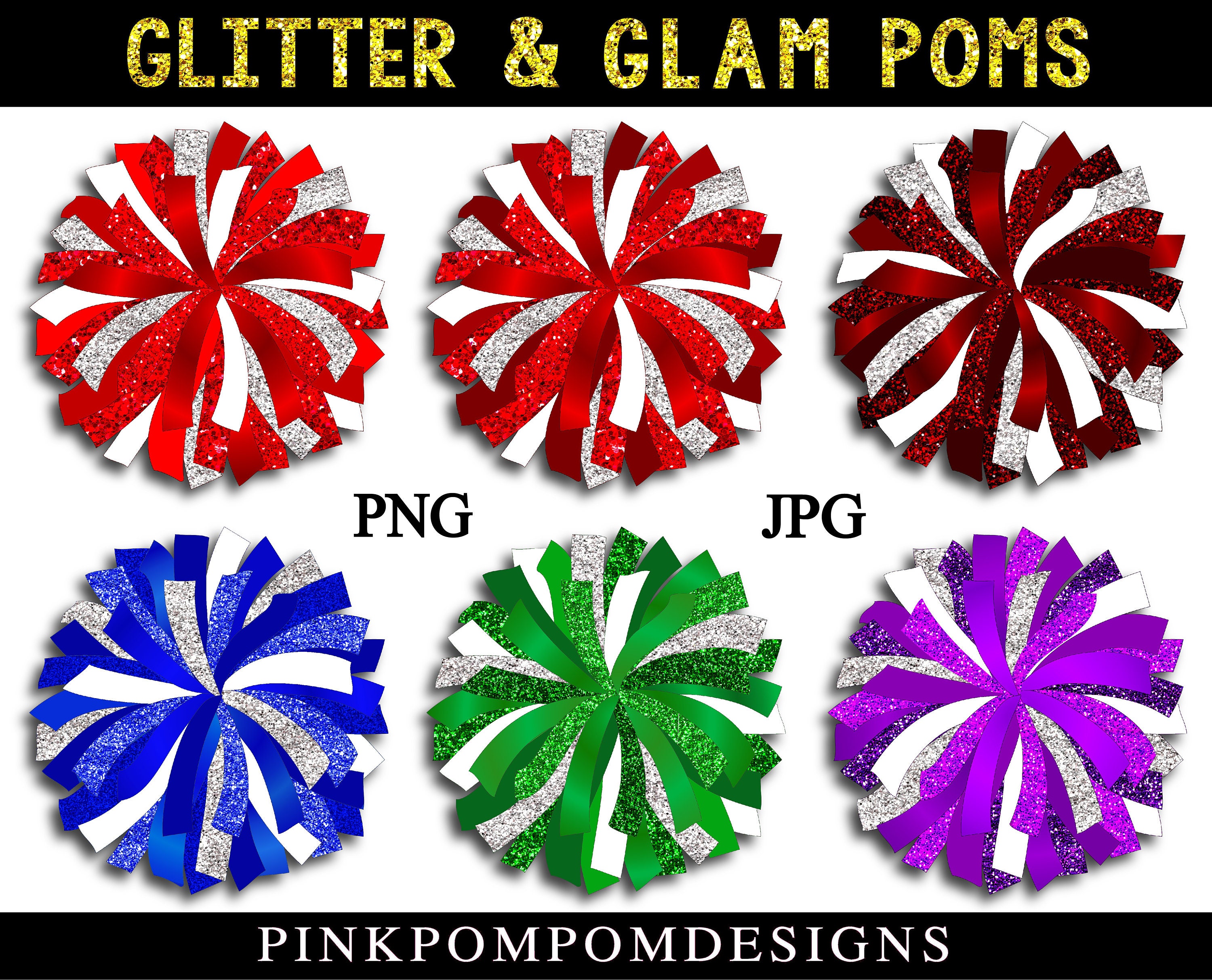 New Christmas Colored Glitter POM POMS Red Green 1/4 to 1 80/Pk ~ Qty 1