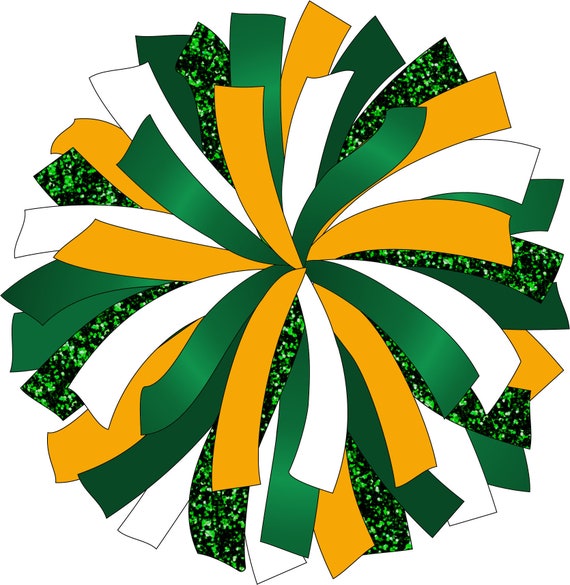 CUSTOM POM Glitter and Glam Pom Pom Digital Clip Art Green and Gold Pom Pom  Png Cheerleading Pom Png Green Gold White Pom 