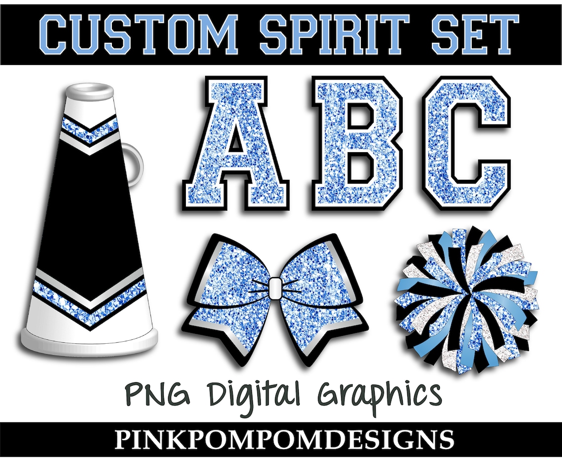 Glitter and Glam Custom Cheer Digital Clip Art - Black and Light Blue ...