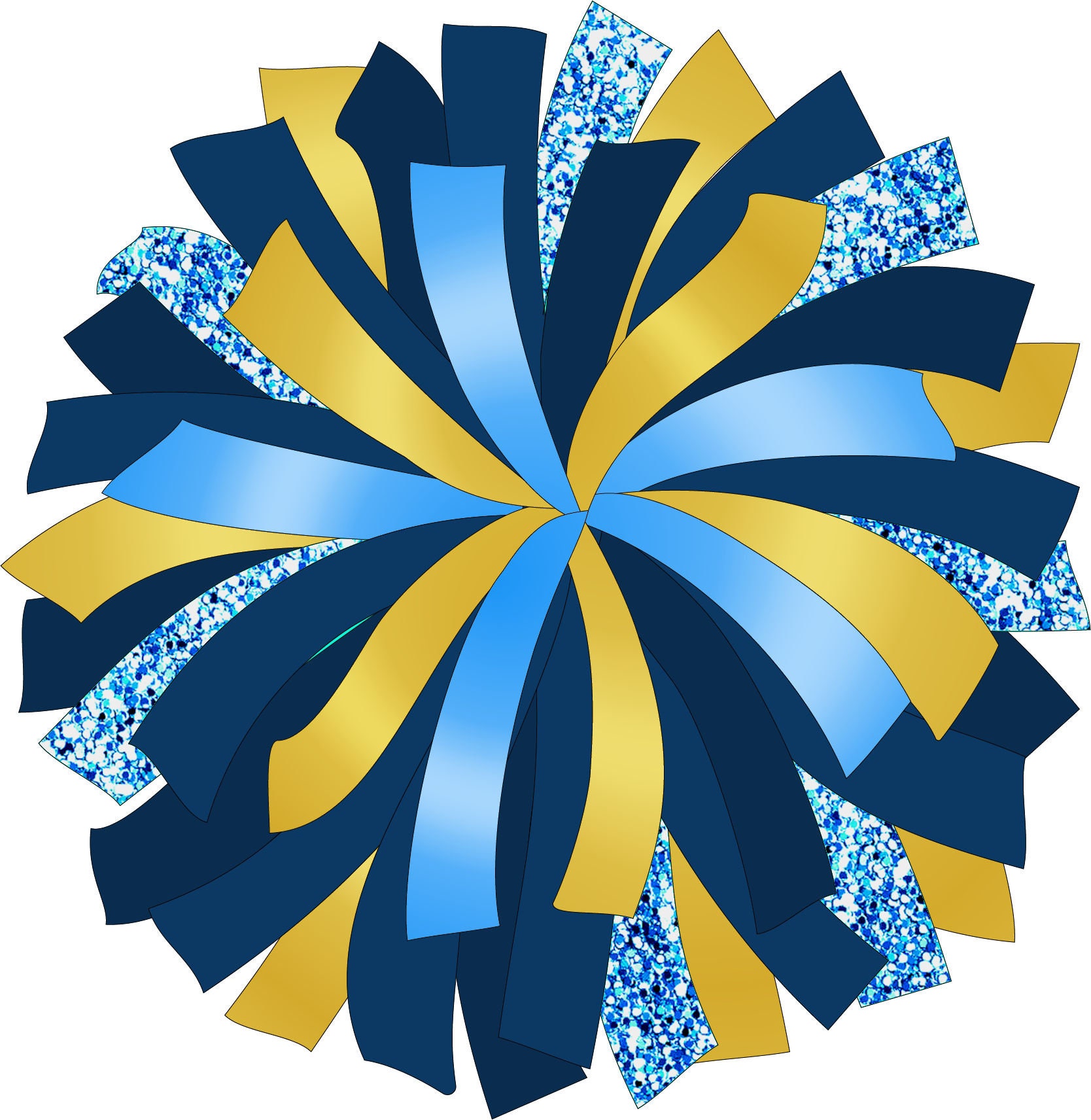 Glitter and Glam Pom Pom digital clip art - blue and gold pom - blue and  gold cheer graphics - PNG jpg