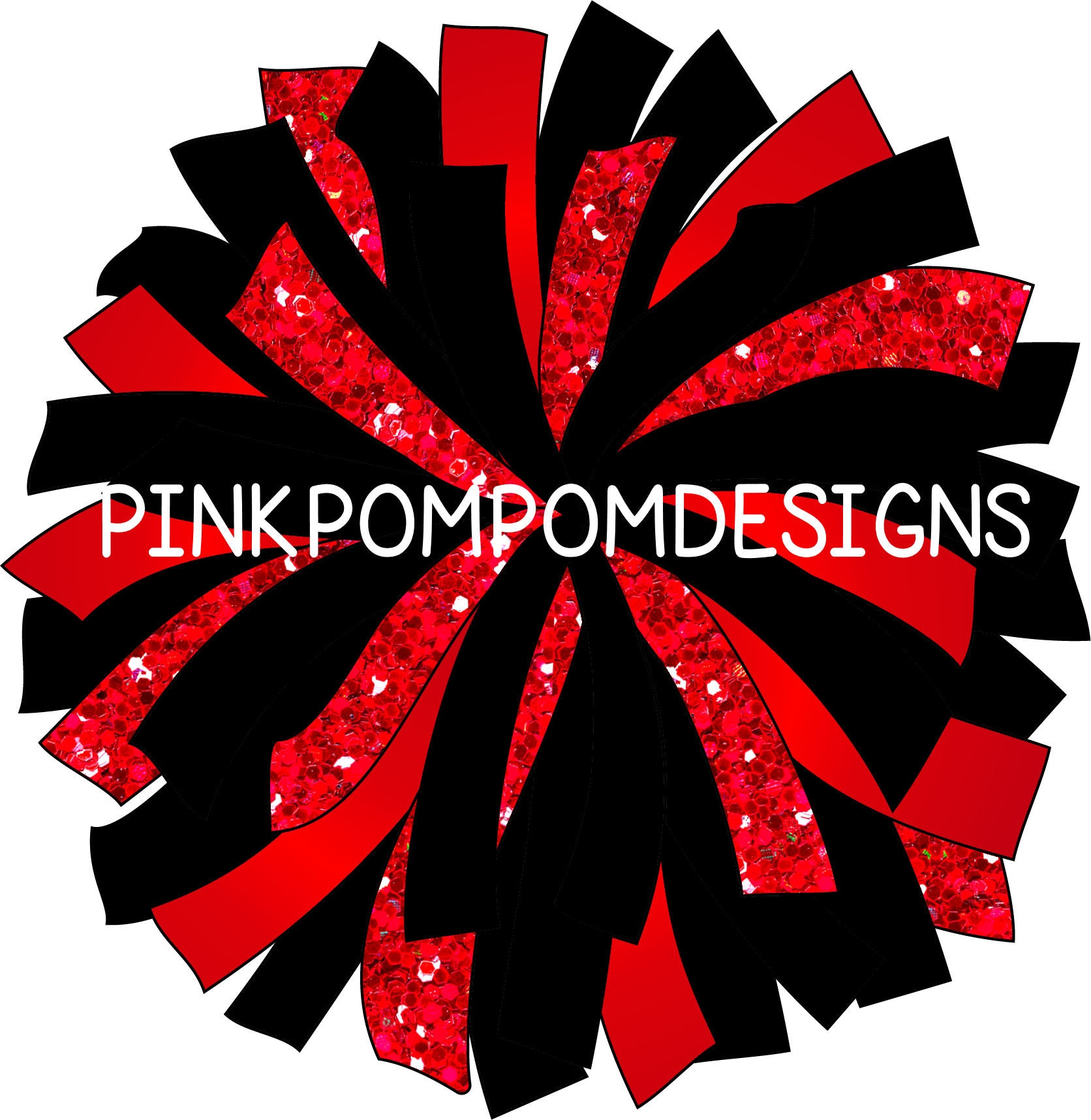 CUSTOM POM Glitter and Glam Pom Pom Digital Clip Art Black Blue