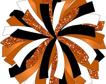 CUSTOM POM - Glitter and Glam Pom Pom digital graphic - burnt orange white black pom pom png - cheerleading pom png - Texas longhorns