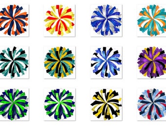 Custom Pom Pom clipart set - glitter and glam cheer poms in a variety of color combos - png - pom graphics