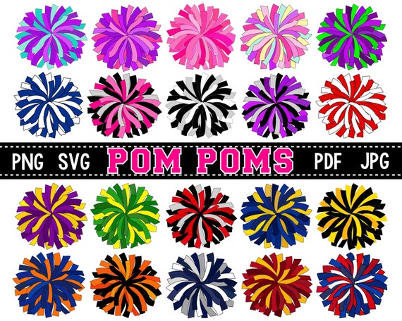 CUSTOM POM - Glitter and Glam Pom Pom digital graphic - black and gold pom  pom png - cheerleading pom png